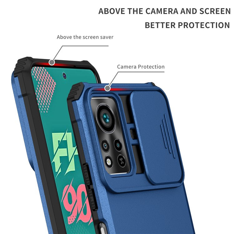 For Infinix Hot 11s NFC 4G Slide Camera Protection Anti-Fall Cell Phone Shell Kickstand PC + TPU Hybrid Cover Phone Case - Blue