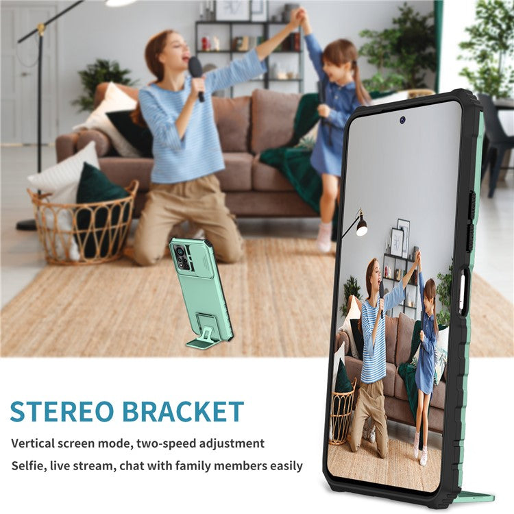 For Infinix Hot 11s NFC 4G Slide Camera Protection Anti-Fall Cell Phone Shell Kickstand PC + TPU Hybrid Cover Phone Case - Baby Blue