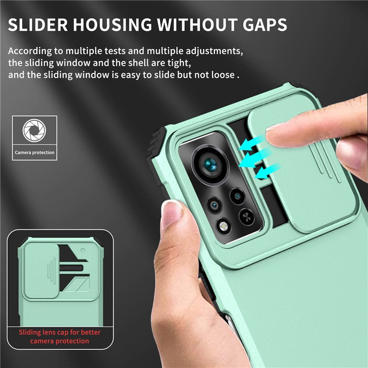 For Infinix Hot 11s NFC 4G Slide Camera Protection Anti-Fall Cell Phone Shell Kickstand PC + TPU Hybrid Cover Phone Case - Baby Blue