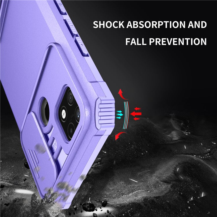 For Infinix Hot 11s NFC 4G Slide Camera Protection Anti-Fall Cell Phone Shell Kickstand PC + TPU Hybrid Cover Phone Case - Purple