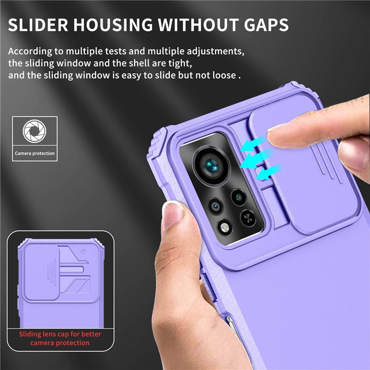 For Infinix Hot 11s NFC 4G Slide Camera Protection Anti-Fall Cell Phone Shell Kickstand PC + TPU Hybrid Cover Phone Case - Purple