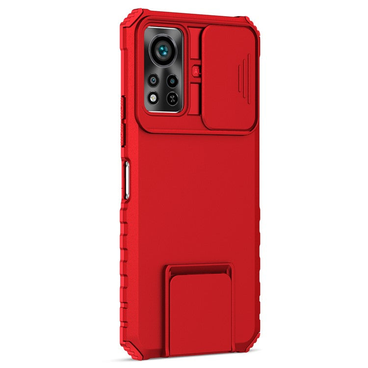 For Infinix Hot 11s NFC 4G Slide Camera Protection Anti-Fall Cell Phone Shell Kickstand PC + TPU Hybrid Cover Phone Case - Red