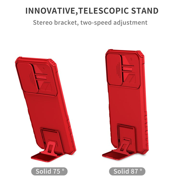 For Infinix Hot 11s NFC 4G Slide Camera Protection Anti-Fall Cell Phone Shell Kickstand PC + TPU Hybrid Cover Phone Case - Red