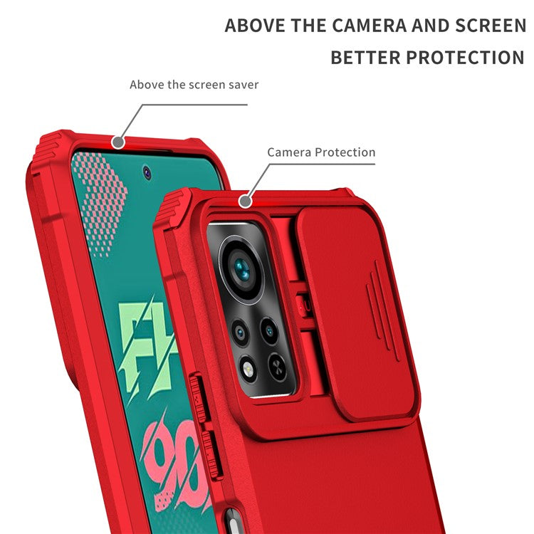 For Infinix Hot 11s NFC 4G Slide Camera Protection Anti-Fall Cell Phone Shell Kickstand PC + TPU Hybrid Cover Phone Case - Red