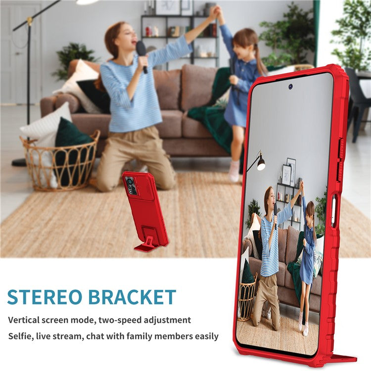 For Infinix Hot 11s NFC 4G Slide Camera Protection Anti-Fall Cell Phone Shell Kickstand PC + TPU Hybrid Cover Phone Case - Red