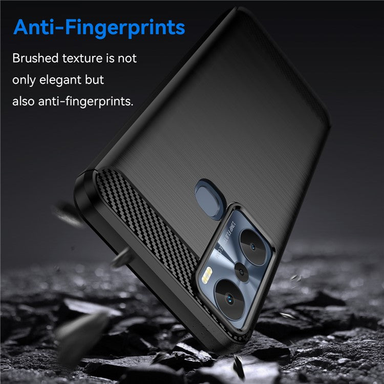 For Infinix Hot 20i 4G Carbon Fiber Texture Phone Case Soft TPU Brushed Surface Anti-Fingerprint Cover - Black