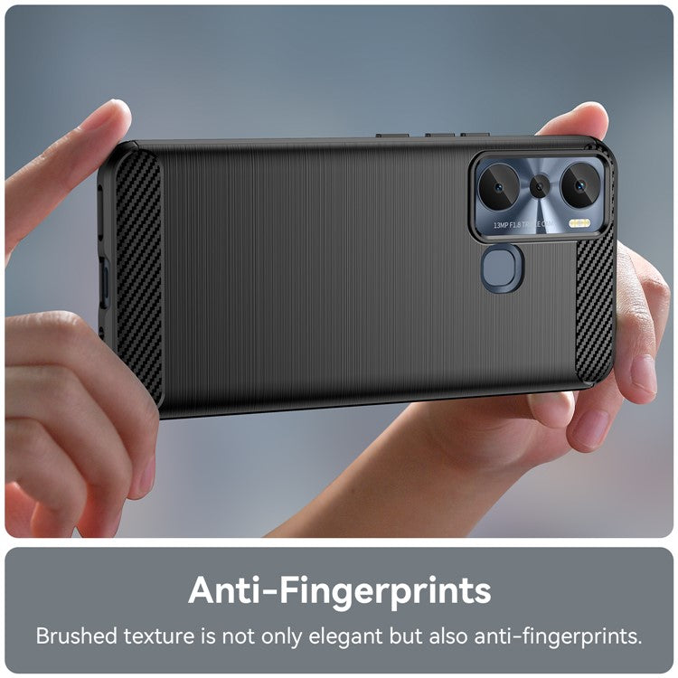 For Infinix Hot 20i 4G Carbon Fiber Texture Phone Case Soft TPU Brushed Surface Anti-Fingerprint Cover - Black