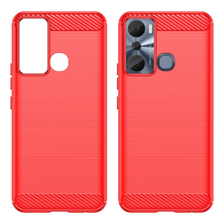 For Infinix Hot 20i 4G Carbon Fiber Texture Phone Case Soft TPU Brushed Surface Anti-Fingerprint Cover - Red