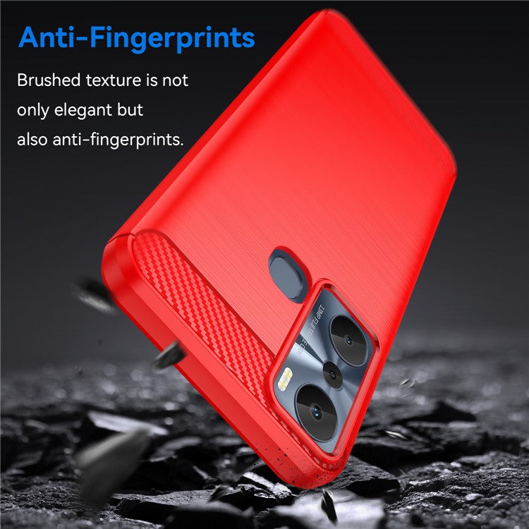 For Infinix Hot 20i 4G Carbon Fiber Texture Phone Case Soft TPU Brushed Surface Anti-Fingerprint Cover - Red