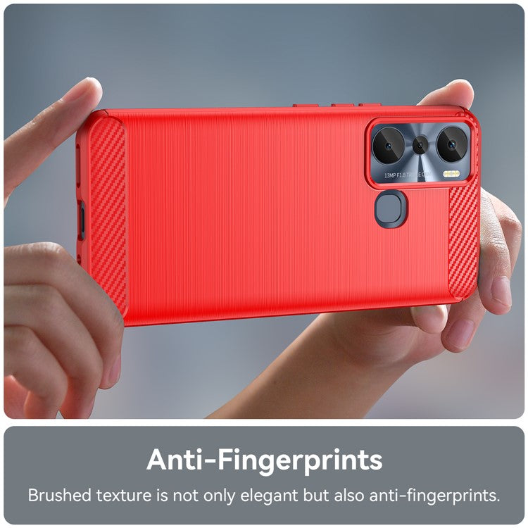 For Infinix Hot 20i 4G Carbon Fiber Texture Phone Case Soft TPU Brushed Surface Anti-Fingerprint Cover - Red
