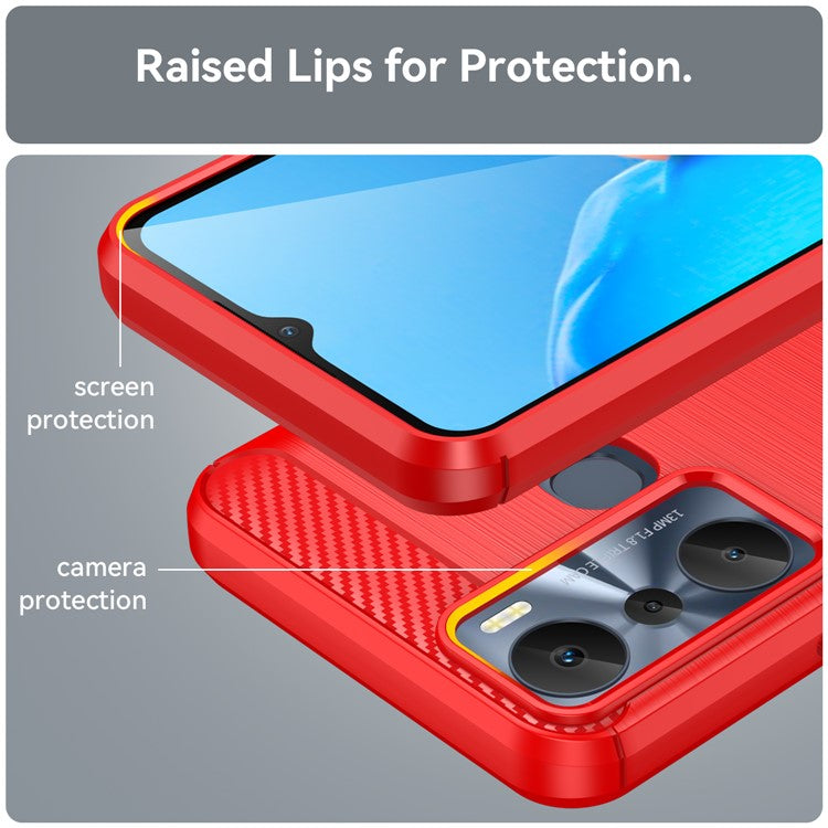 For Infinix Hot 20i 4G Carbon Fiber Texture Phone Case Soft TPU Brushed Surface Anti-Fingerprint Cover - Red