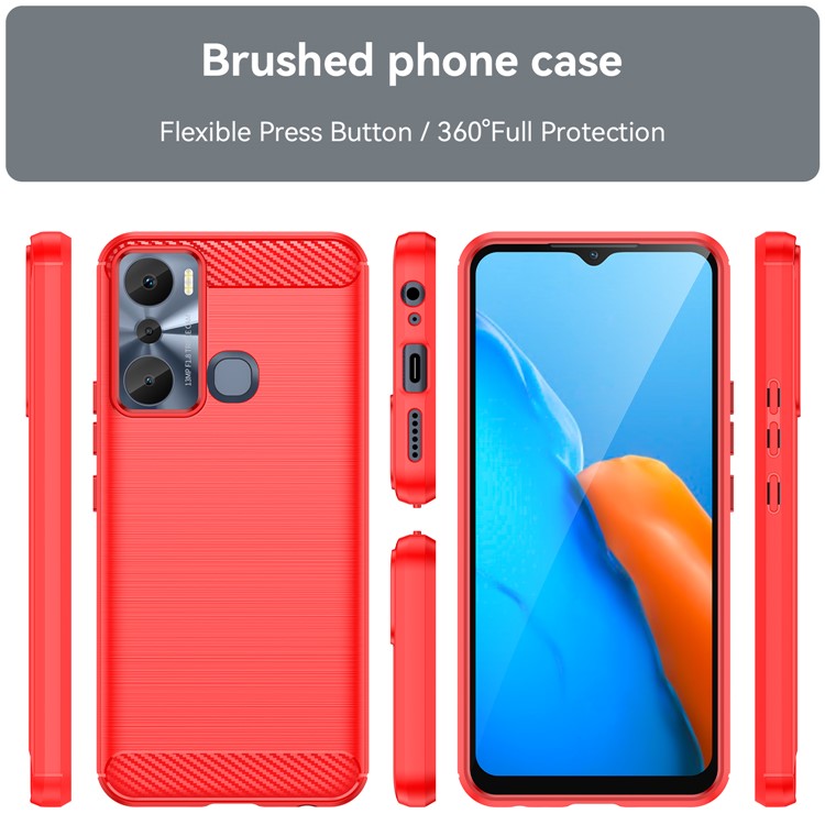 For Infinix Hot 20i 4G Carbon Fiber Texture Phone Case Soft TPU Brushed Surface Anti-Fingerprint Cover - Red