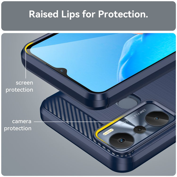 For Infinix Hot 20i 4G Carbon Fiber Texture Phone Case Soft TPU Brushed Surface Anti-Fingerprint Cover - Blue