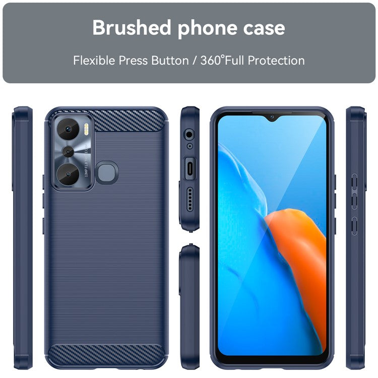 For Infinix Hot 20i 4G Carbon Fiber Texture Phone Case Soft TPU Brushed Surface Anti-Fingerprint Cover - Blue