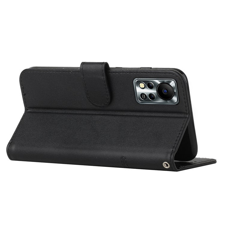 For Infinix Hot 11s NFC 4G Stitching PU Leather Flip Phone Case Stand Full Body Protective Wallet Cover with Strap - Black