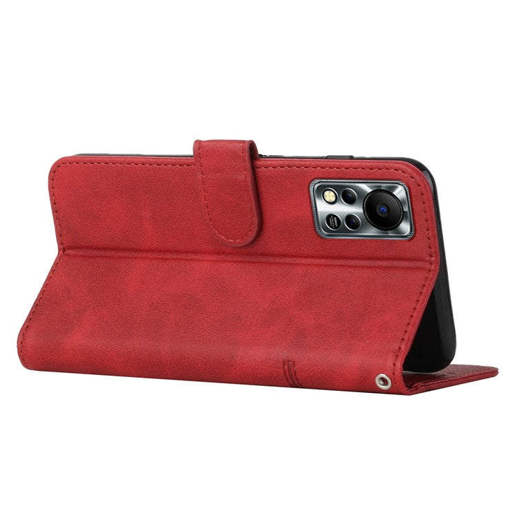 For Infinix Hot 11s NFC 4G Stitching PU Leather Flip Phone Case Stand Full Body Protective Wallet Cover with Strap - Red