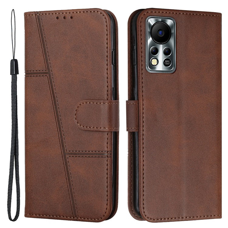 For Infinix Hot 11s NFC 4G Stitching PU Leather Flip Phone Case Stand Full Body Protective Wallet Cover with Strap - Brown