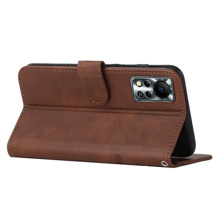 For Infinix Hot 11s NFC 4G Stitching PU Leather Flip Phone Case Stand Full Body Protective Wallet Cover with Strap - Brown