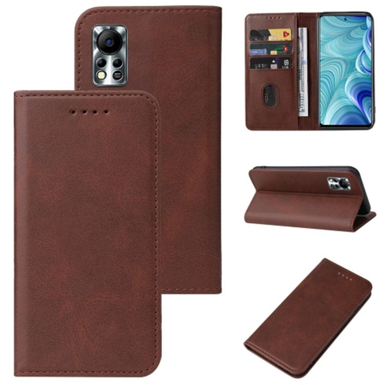 For Infinix Hot 11s NFC 4G Protective Case Business Style Strong Magnet Phone Wallet PU Leather Cover Shell - Brown