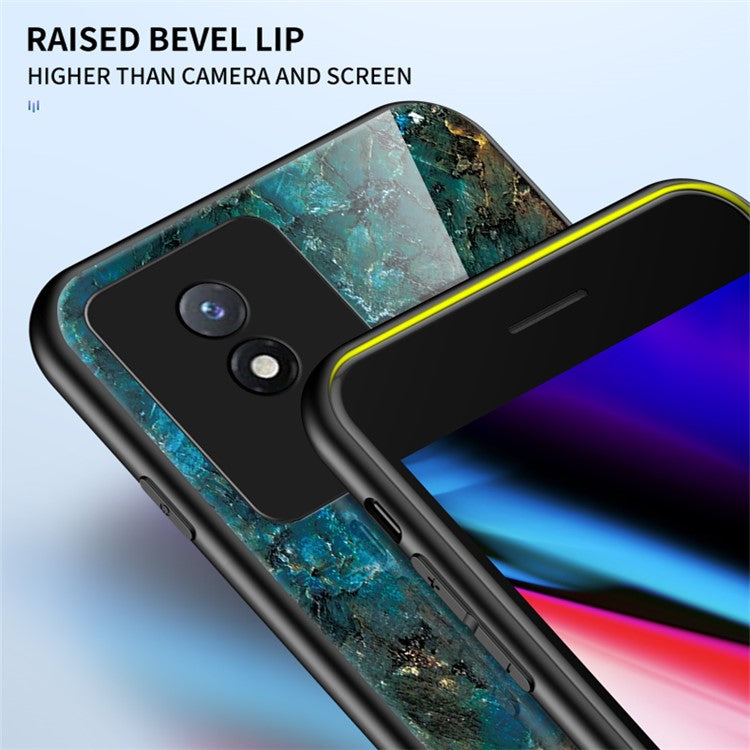 For vivo Y02 4G Marble Pattern Printing Tempered Glass Phone Back Cover PC + TPU Anti-fall Smartphone Case - Flying Pigeon Marble