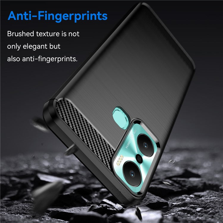 For Infinix Hot 20 Play 4G Carbon Fiber Texture Phone Case Soft TPU Brushed Surface Protective Cover - Black