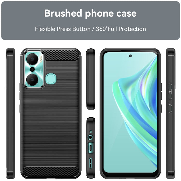 For Infinix Hot 20 Play 4G Carbon Fiber Texture Phone Case Soft TPU Brushed Surface Protective Cover - Black