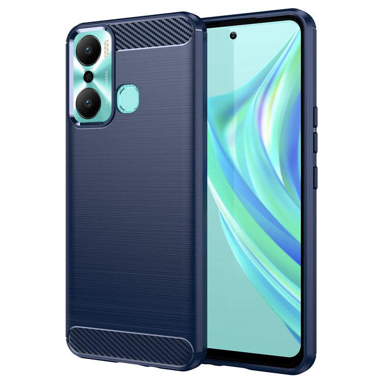 For Infinix Hot 20 Play 4G Carbon Fiber Texture Phone Case Soft TPU Brushed Surface Protective Cover - Blue