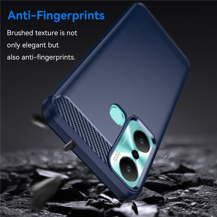 For Infinix Hot 20 Play 4G Carbon Fiber Texture Phone Case Soft TPU Brushed Surface Protective Cover - Blue