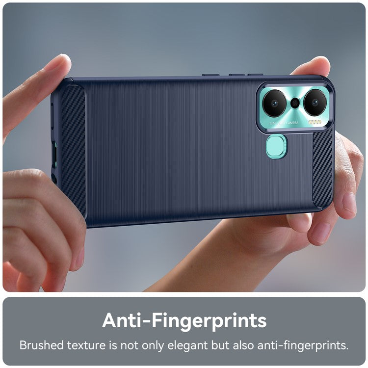 For Infinix Hot 20 Play 4G Carbon Fiber Texture Phone Case Soft TPU Brushed Surface Protective Cover - Blue