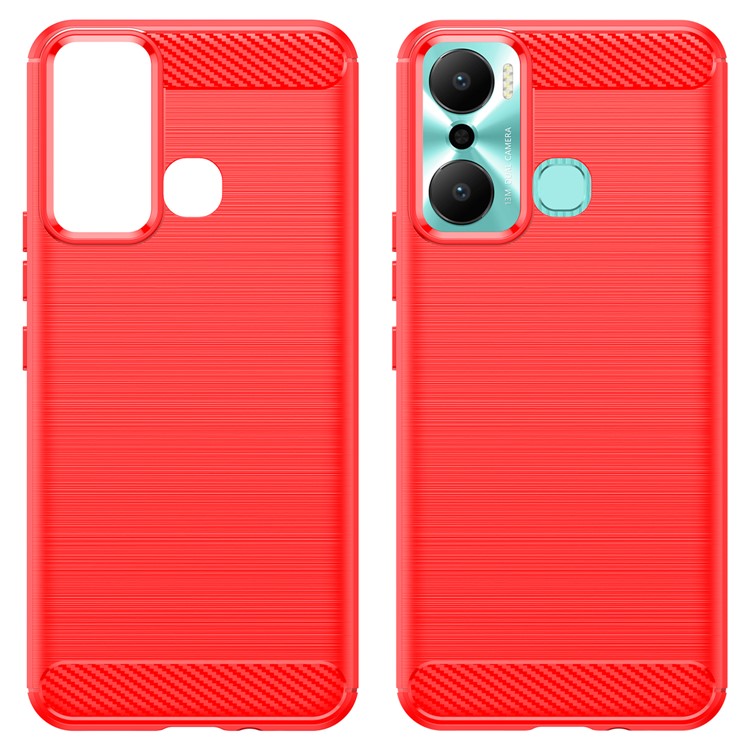 For Infinix Hot 20 Play 4G Carbon Fiber Texture Phone Case Soft TPU Brushed Surface Protective Cover - Red