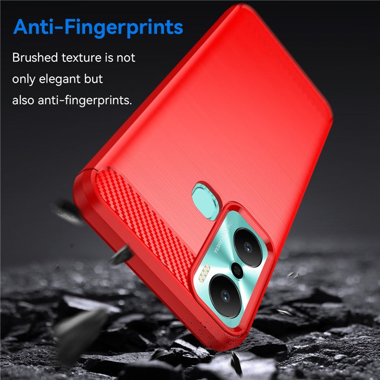 For Infinix Hot 20 Play 4G Carbon Fiber Texture Phone Case Soft TPU Brushed Surface Protective Cover - Red