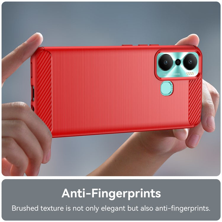 For Infinix Hot 20 Play 4G Carbon Fiber Texture Phone Case Soft TPU Brushed Surface Protective Cover - Red