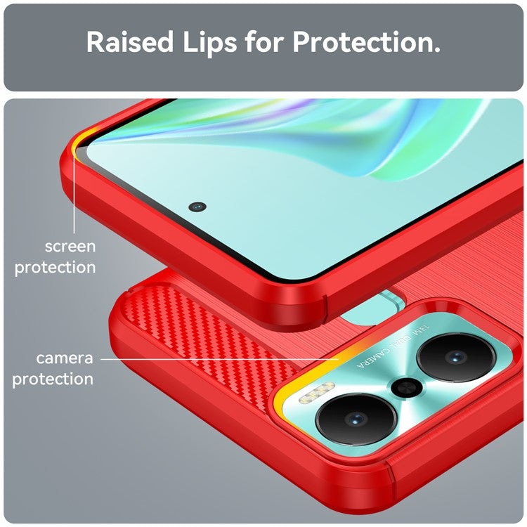 For Infinix Hot 20 Play 4G Carbon Fiber Texture Phone Case Soft TPU Brushed Surface Protective Cover - Red