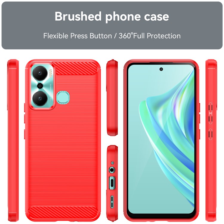 For Infinix Hot 20 Play 4G Carbon Fiber Texture Phone Case Soft TPU Brushed Surface Protective Cover - Red