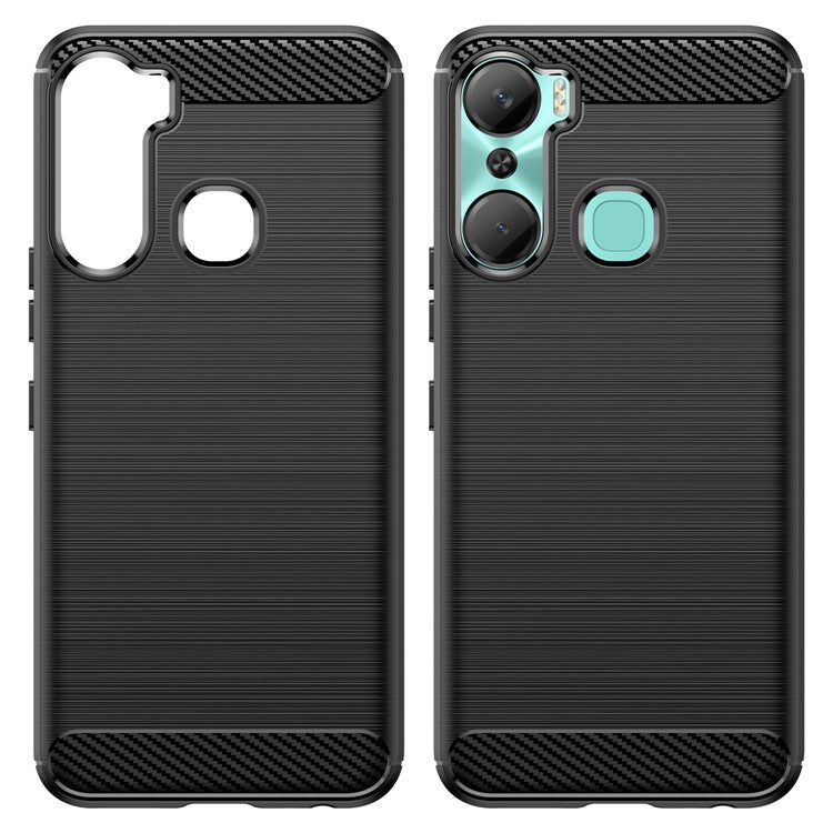 For Infinix Hot 12 Pro 4G Carbon Fiber Texture Phone Case Shockproof TPU Brushed Surface Protective Cover - Black
