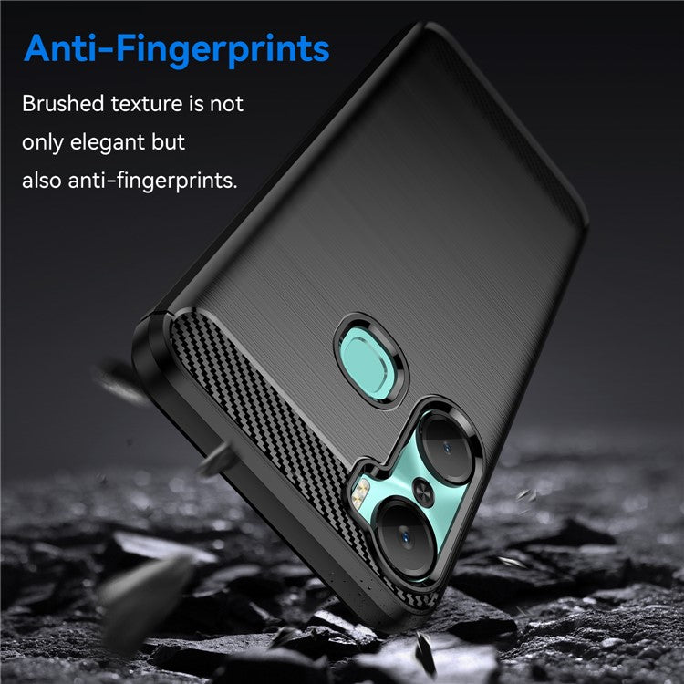 For Infinix Hot 12 Pro 4G Carbon Fiber Texture Phone Case Shockproof TPU Brushed Surface Protective Cover - Black