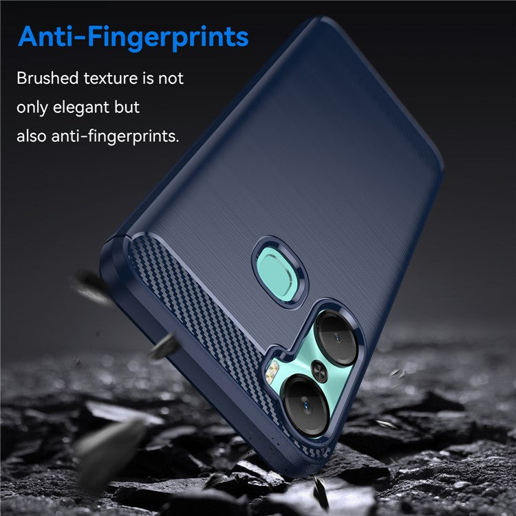 For Infinix Hot 12 Pro 4G Carbon Fiber Texture Phone Case Shockproof TPU Brushed Surface Protective Cover - Blue