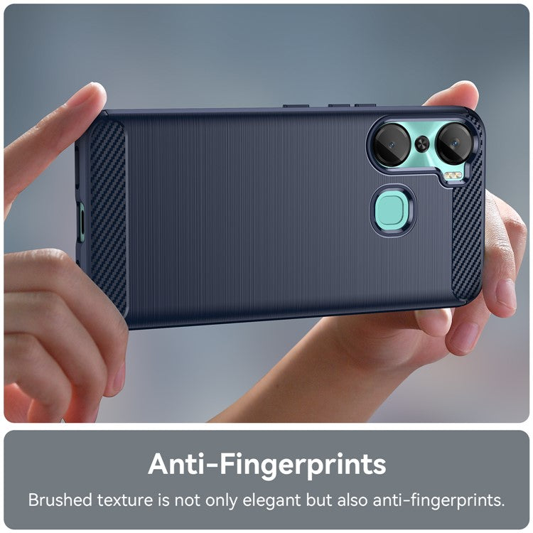 For Infinix Hot 12 Pro 4G Carbon Fiber Texture Phone Case Shockproof TPU Brushed Surface Protective Cover - Blue
