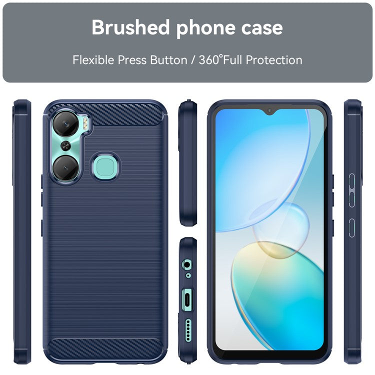For Infinix Hot 12 Pro 4G Carbon Fiber Texture Phone Case Shockproof TPU Brushed Surface Protective Cover - Blue