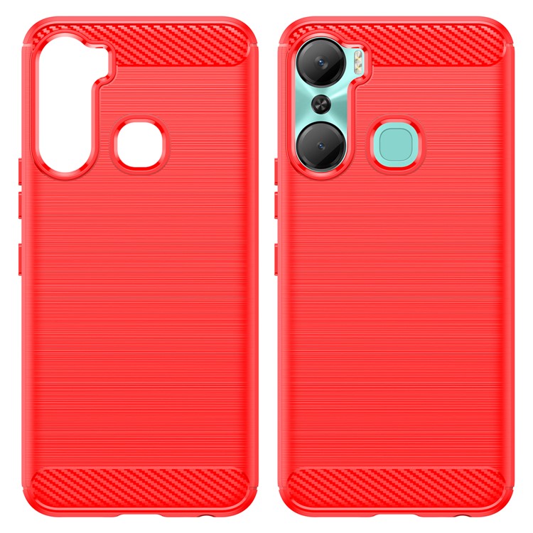 For Infinix Hot 12 Pro 4G Carbon Fiber Texture Phone Case Shockproof TPU Brushed Surface Protective Cover - Red