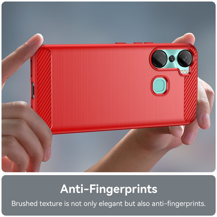 For Infinix Hot 12 Pro 4G Carbon Fiber Texture Phone Case Shockproof TPU Brushed Surface Protective Cover - Red