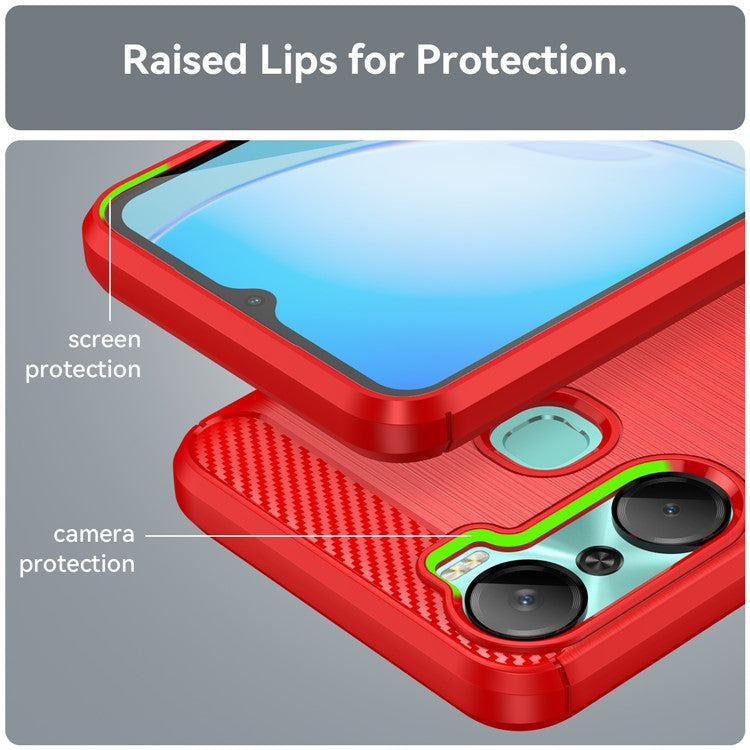 For Infinix Hot 12 Pro 4G Carbon Fiber Texture Phone Case Shockproof TPU Brushed Surface Protective Cover - Red