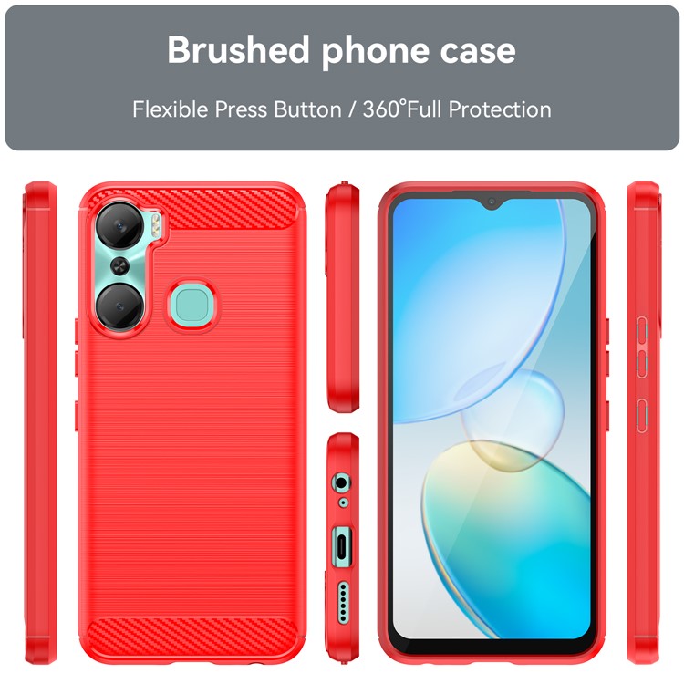 For Infinix Hot 12 Pro 4G Carbon Fiber Texture Phone Case Shockproof TPU Brushed Surface Protective Cover - Red