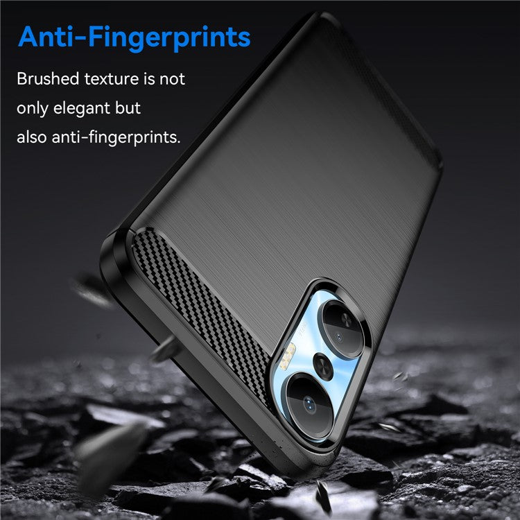 For Infinix Hot 20 4G Drop Resistant Carbon Fiber Texture Phone Case Soft TPU Brushed Surface Protective Cover - Black