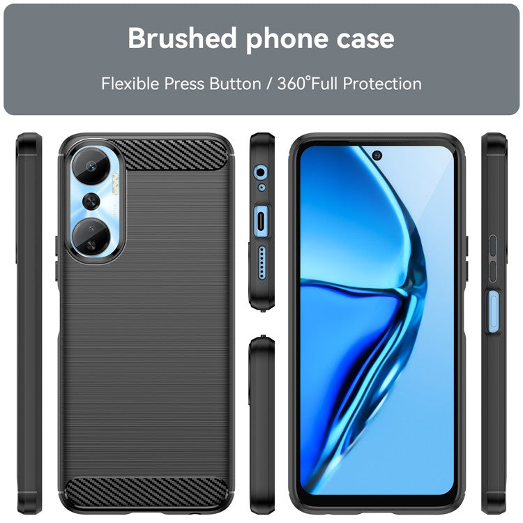 For Infinix Hot 20 4G Drop Resistant Carbon Fiber Texture Phone Case Soft TPU Brushed Surface Protective Cover - Black