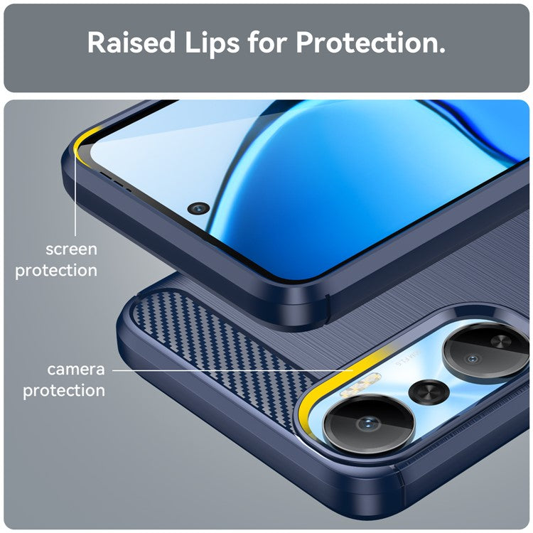 For Infinix Hot 20 4G Drop Resistant Carbon Fiber Texture Phone Case Soft TPU Brushed Surface Protective Cover - Blue