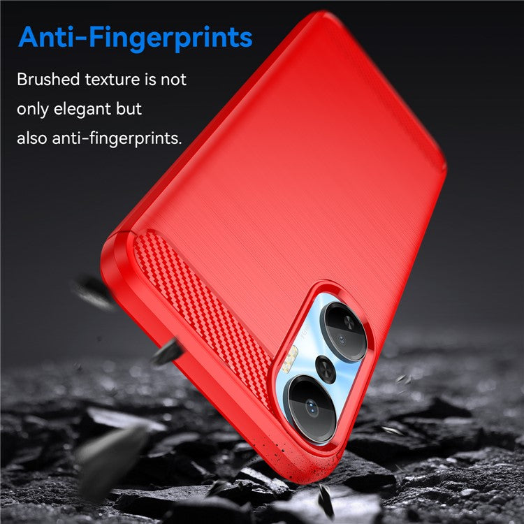 For Infinix Hot 20 4G Drop Resistant Carbon Fiber Texture Phone Case Soft TPU Brushed Surface Protective Cover - Red