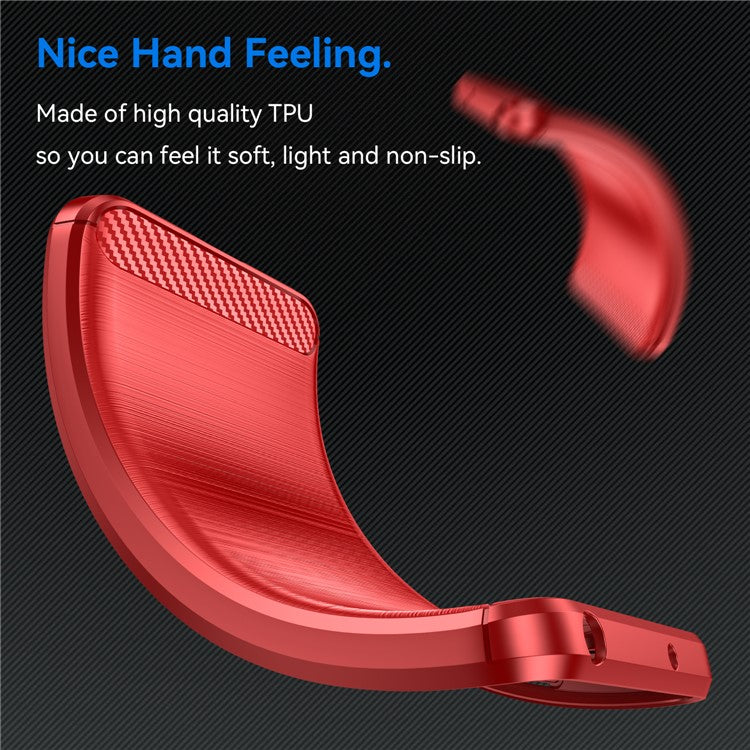 For Infinix Hot 20 4G Drop Resistant Carbon Fiber Texture Phone Case Soft TPU Brushed Surface Protective Cover - Red