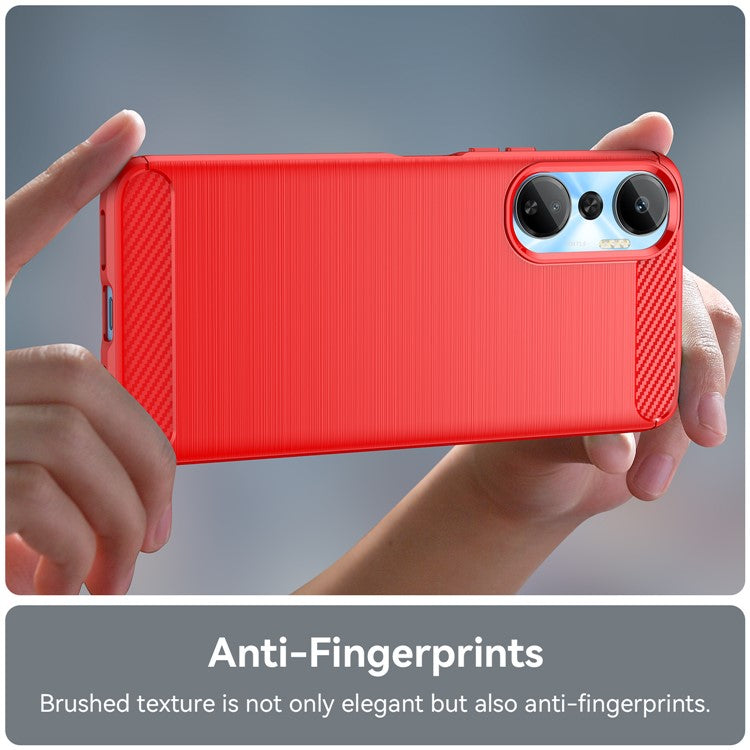 For Infinix Hot 20 4G Drop Resistant Carbon Fiber Texture Phone Case Soft TPU Brushed Surface Protective Cover - Red