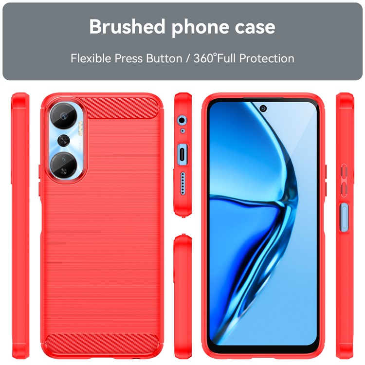 For Infinix Hot 20 4G Drop Resistant Carbon Fiber Texture Phone Case Soft TPU Brushed Surface Protective Cover - Red